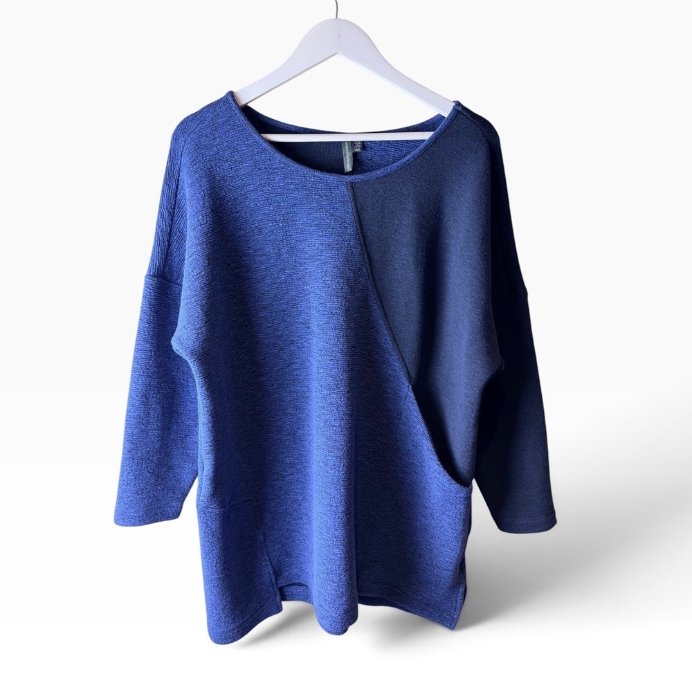 Shannon Passero Two Tone Blue Colorblock Lagenlook Textured Knit Front Pocket L